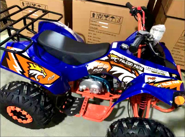 Model "M" Tiger Falcon Fang (Tank) 125cc 8" Tire Sports ATV, Certified LED Lights With Colored Rims and Hensim Engine And Spark Arrestor